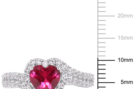 Women'S Created Sapphire and Ruby Sterling Silver Engagement Ring