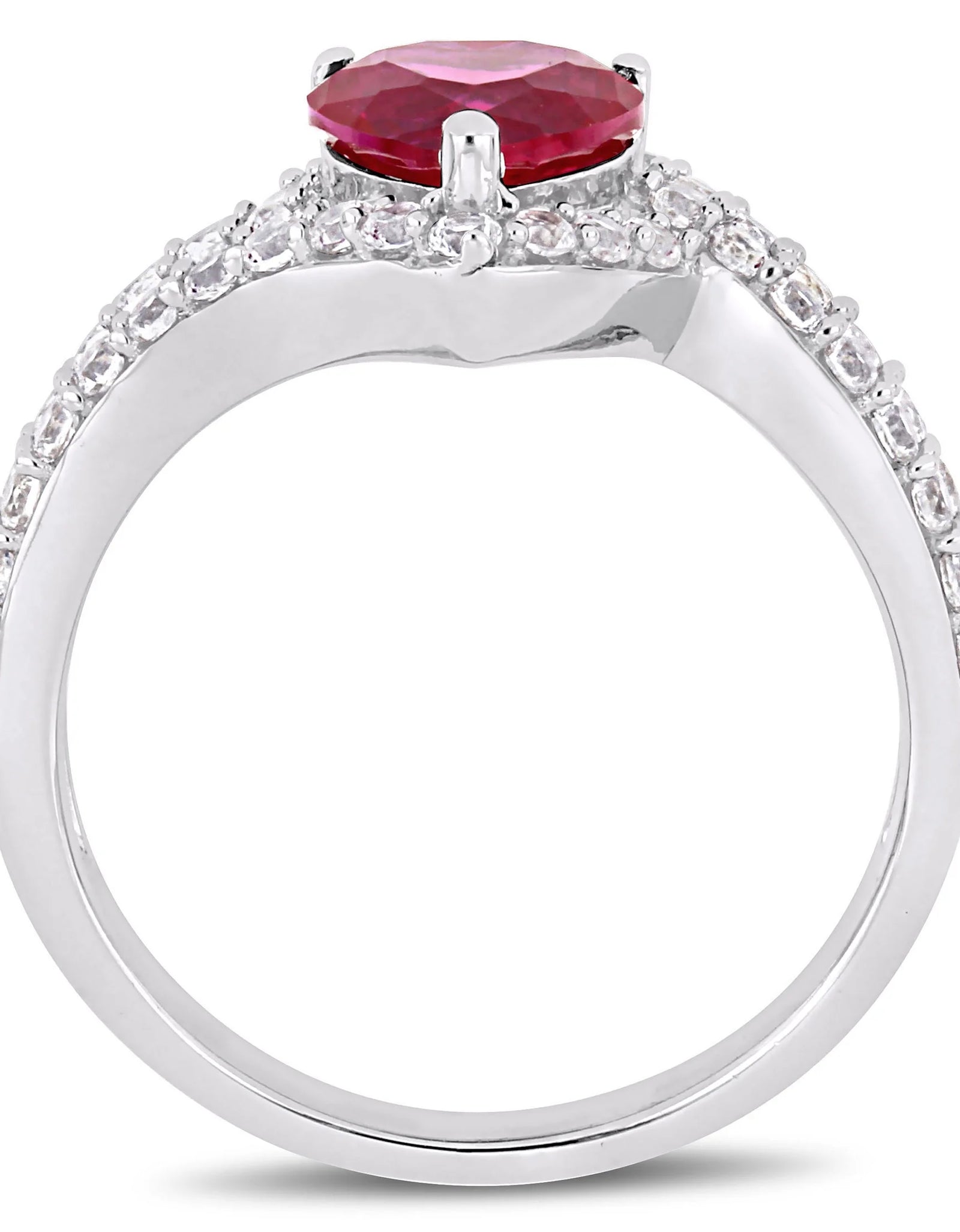 Women'S Created Sapphire and Ruby Sterling Silver Engagement Ring