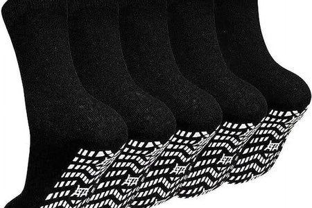 5 Pairs Non Slip Grip Socks - Ideal for Yoga, Pilates, Hospital Use - Men & Women'S Crew Sticky Gripper Socks (Size 10-13)