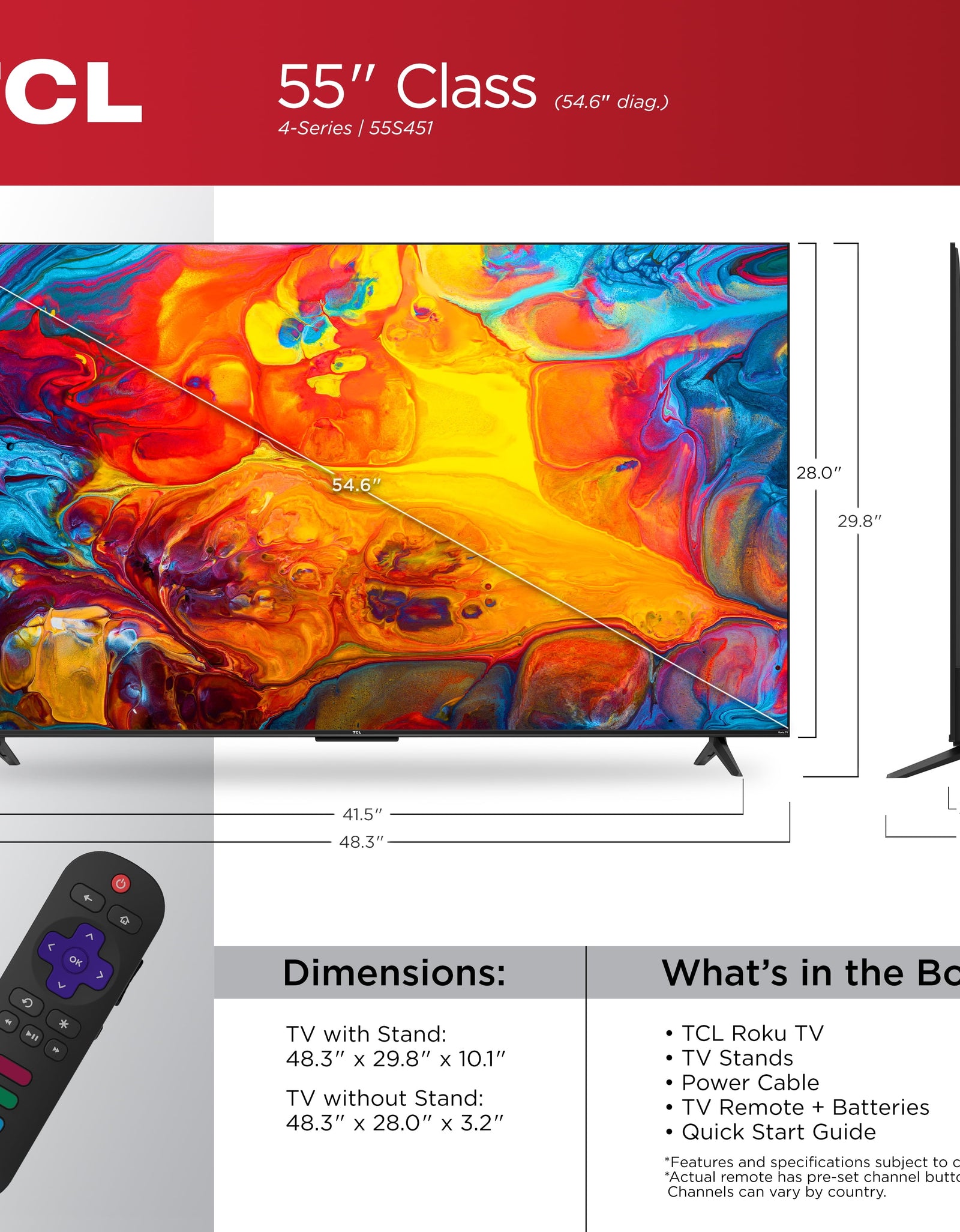 55” Class S4 (55S451) 4K UHD HDR Smart TV with Roku TV