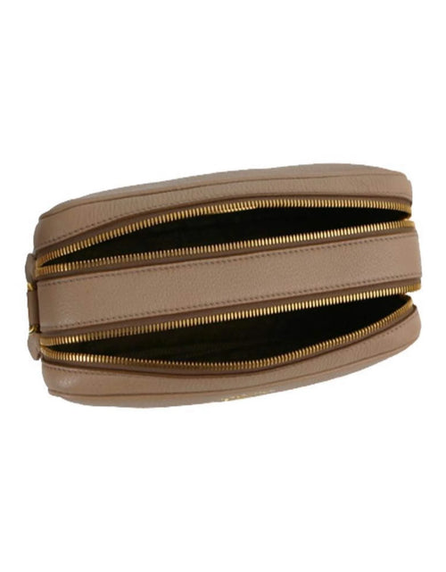 Load image into Gallery viewer, New  Beige Vitello Phenix Leather Double Zip Crossbody Bag 1BH079
