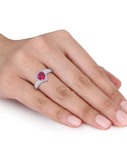 Load image into Gallery viewer, Women'S Created Sapphire and Ruby Sterling Silver Engagement Ring

