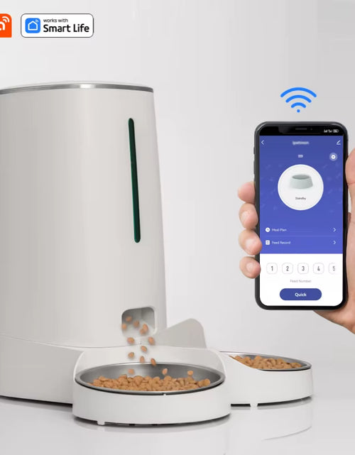 Load image into Gallery viewer, Wifi Automatic Cat Feeders for 2 Cats, 4L Cat Food Dispenser with APP Control, Double Stainless Steel Bowls, Low Food Alarms

