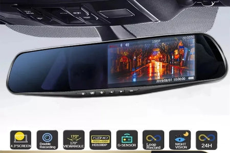 4.3 Inch Driving Recorder Car DVR Rearview Mirror Dual Lens Car Recorder 1080P IPS Front and Rear Camera Registrar Black Box New