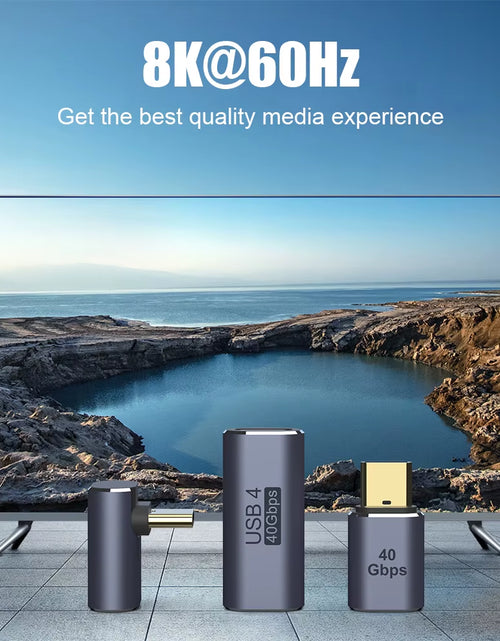 Load image into Gallery viewer, USB 4.0 PD 100W 8K 60Hz Charger Connector for Macbook 40Gbps High Speed USB C OTG U-Shape Straight Angle Male to Female Adapter
