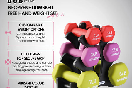 Neoprene Dumbbell Weight Set with Rack 2-5 Lbs