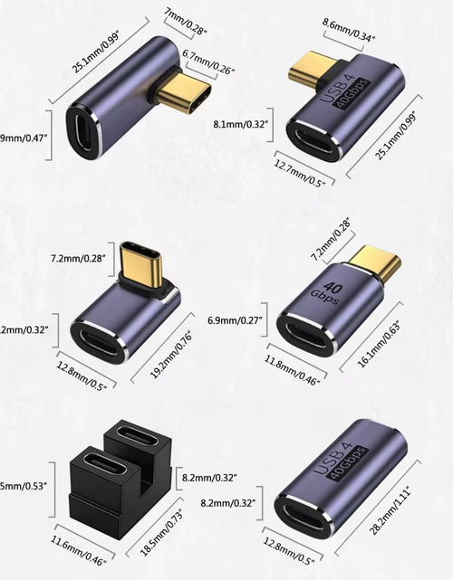 Load image into Gallery viewer, USB 4.0 PD 100W 8K 60Hz Charger Connector for Macbook 40Gbps High Speed USB C OTG U-Shape Straight Angle Male to Female Adapter
