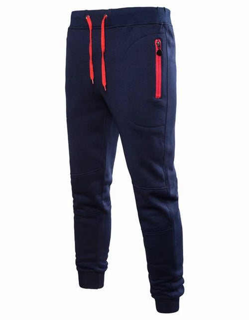 Load image into Gallery viewer, Pantalones Sólidos Con Cordón Para Hombre Cintura Elástica Joggers Ajustados Pantalones Deportivos Con Bolsillo Con Zíper Pantalones De Fitness Moda Hippie Ajuste Regular Otoño Invierno Casual Para Exteriores Pantalones Largos

