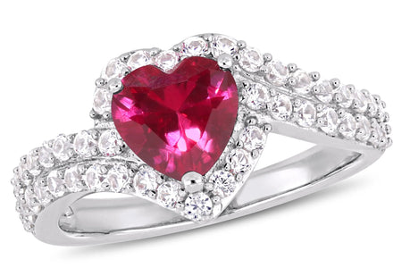 Women'S Created Sapphire and Ruby Sterling Silver Engagement Ring