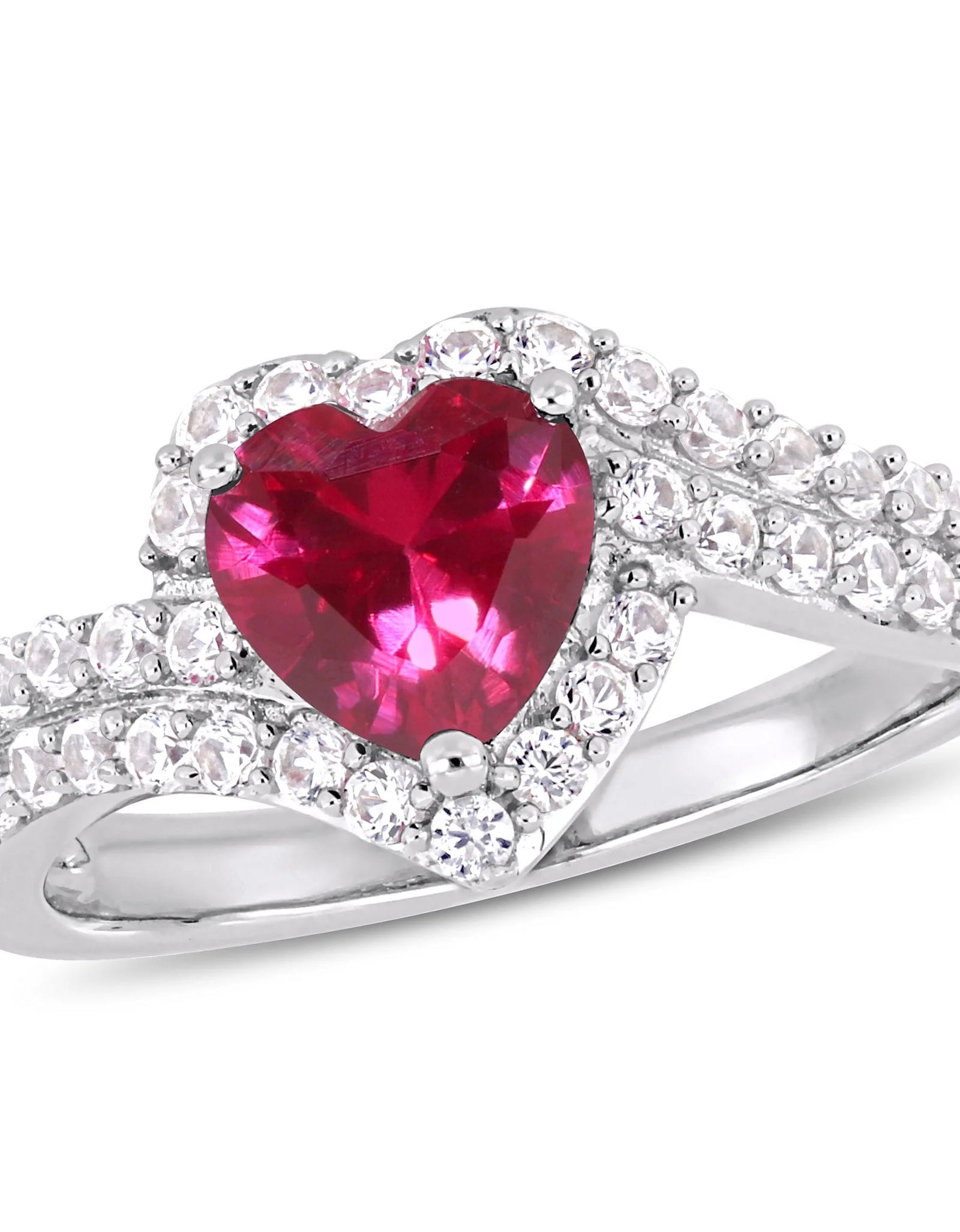 Women'S Created Sapphire and Ruby Sterling Silver Engagement Ring