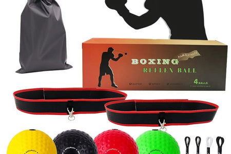 Boxing Reflex Ball Set - Includes 4 Different Balls and 2 Adjustable Headbands, Great for Reflex, Timing, Accuracy, Focus and Hand Eye Coordination Training for Boxing, MMA and Krav Mega