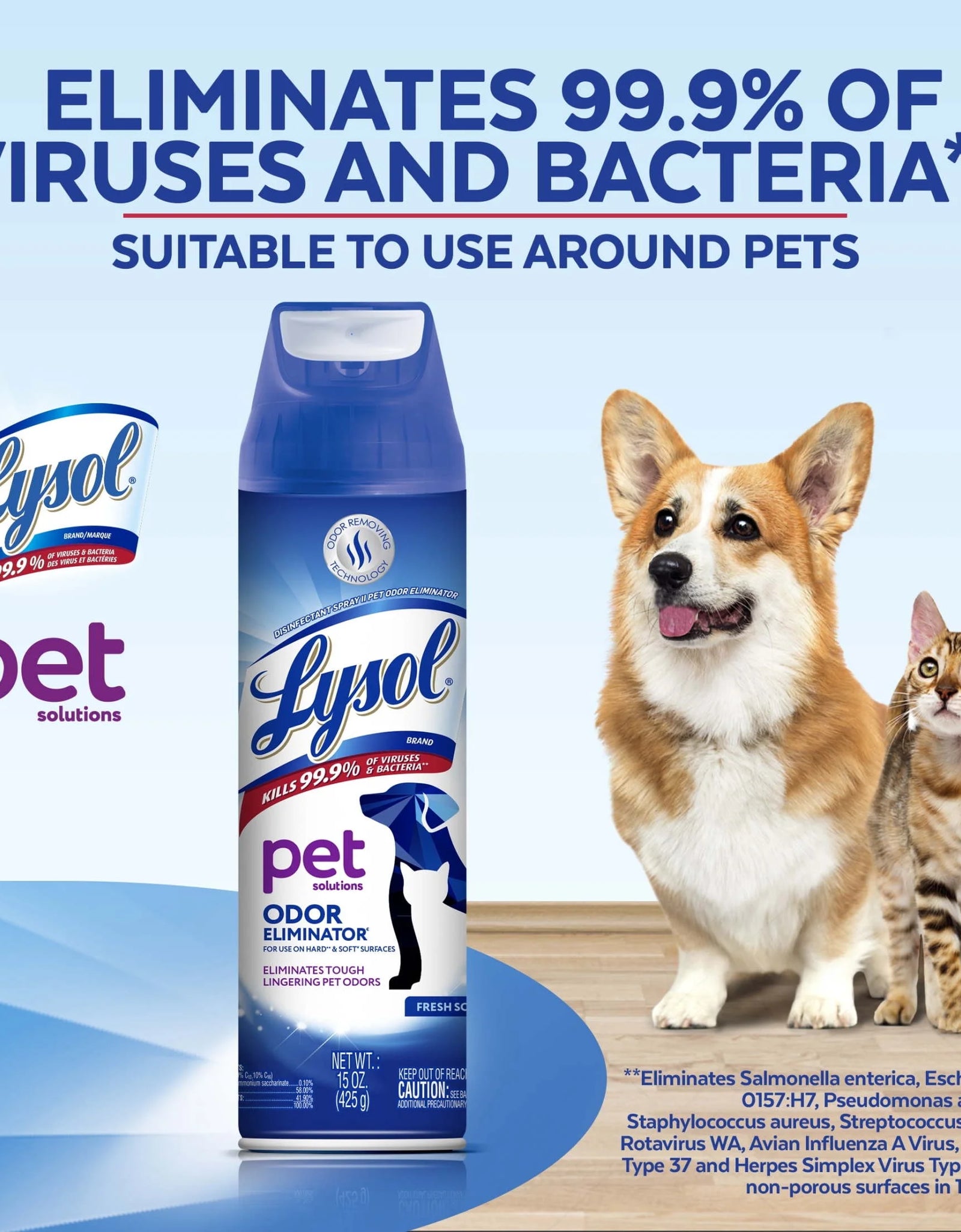 ® Pet Odor Eliminator Spray, Sanitizing and Disinfecting Spray for Pet Odors, 15Oz