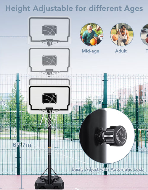 Load image into Gallery viewer, 44In Basketball Hoop Adjustable Height 6.56Ft-10Ft Goal Durable Outdoor Portable Basketball System for All Age Ranges White
