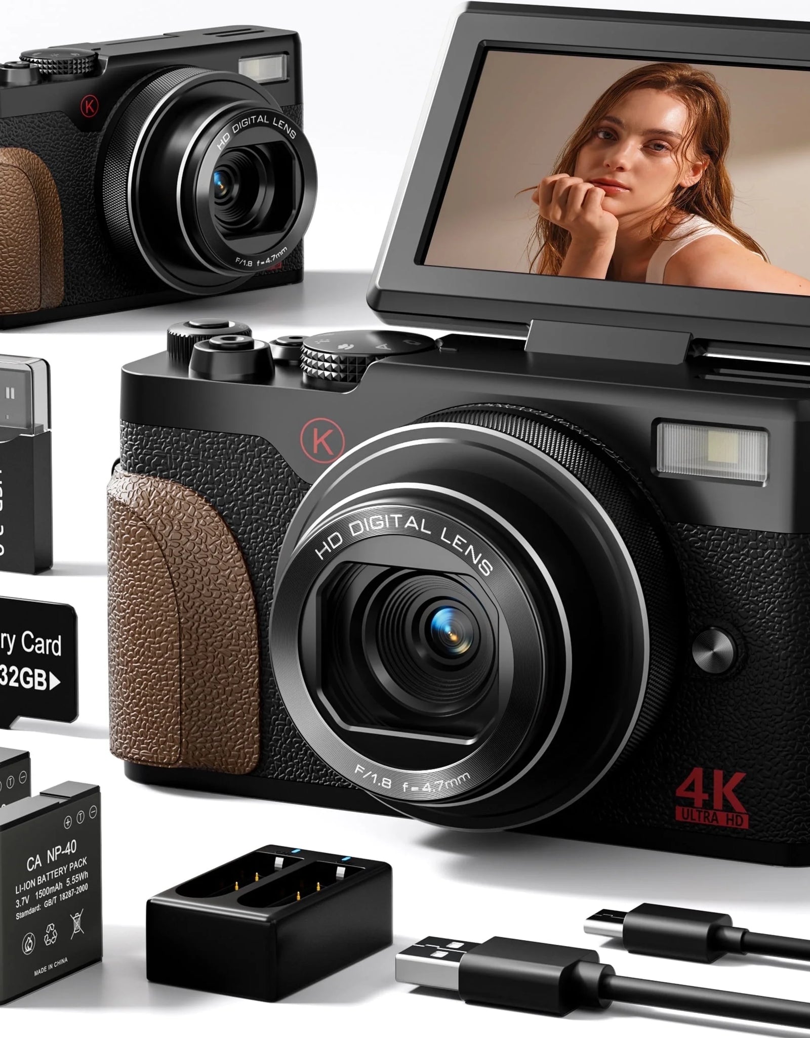 Digital Camera 4K 56MP Cameras for Photography for Youtube with 32GB SD Card
