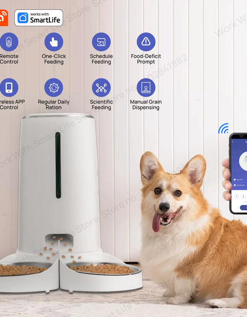 Load image into Gallery viewer, Wifi Automatic Cat Feeders for 2 Cats, 4L Cat Food Dispenser with APP Control, Double Stainless Steel Bowls, Low Food Alarms
